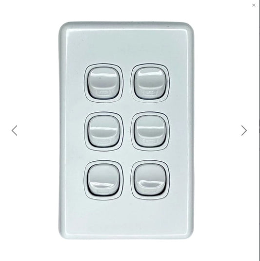 6 GANG SWITCH ASSEMBLED VERTICAL - 250 V -WHITE - Single Pc