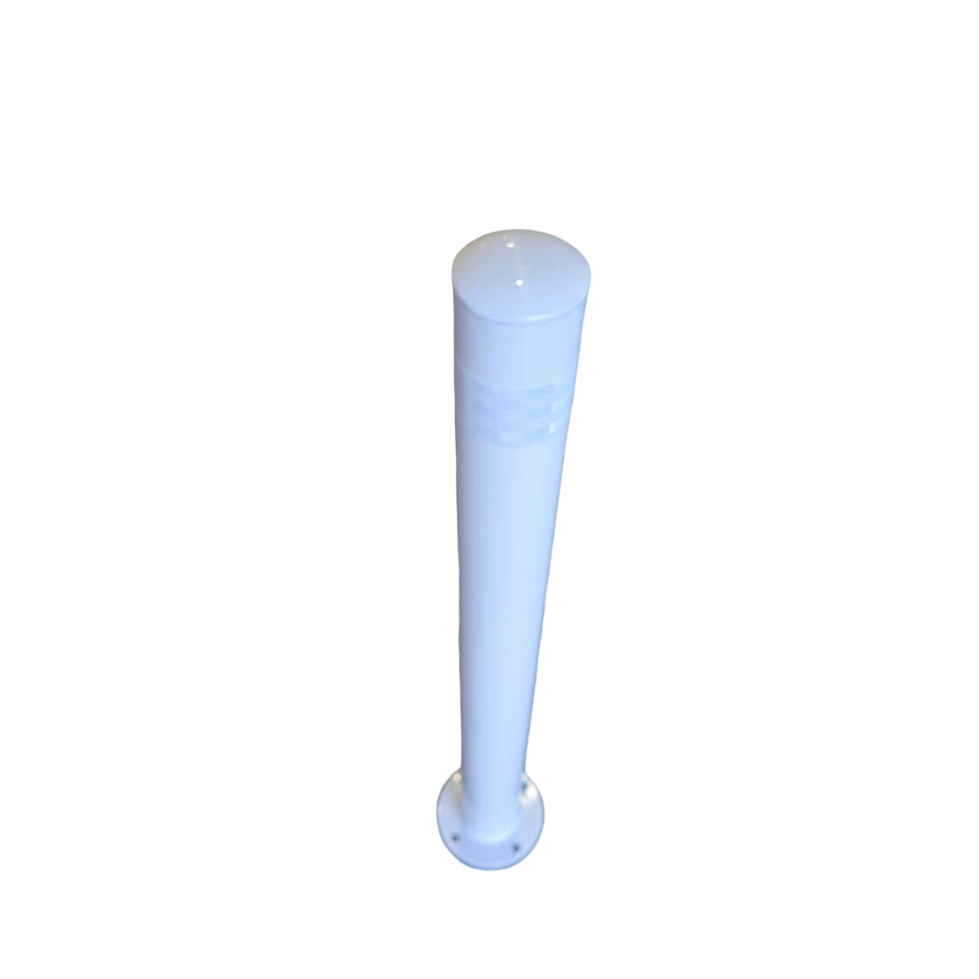 Solar Battery Safety Bollard Surface Mounted White 900mm x 76mm - 4 Bolts
