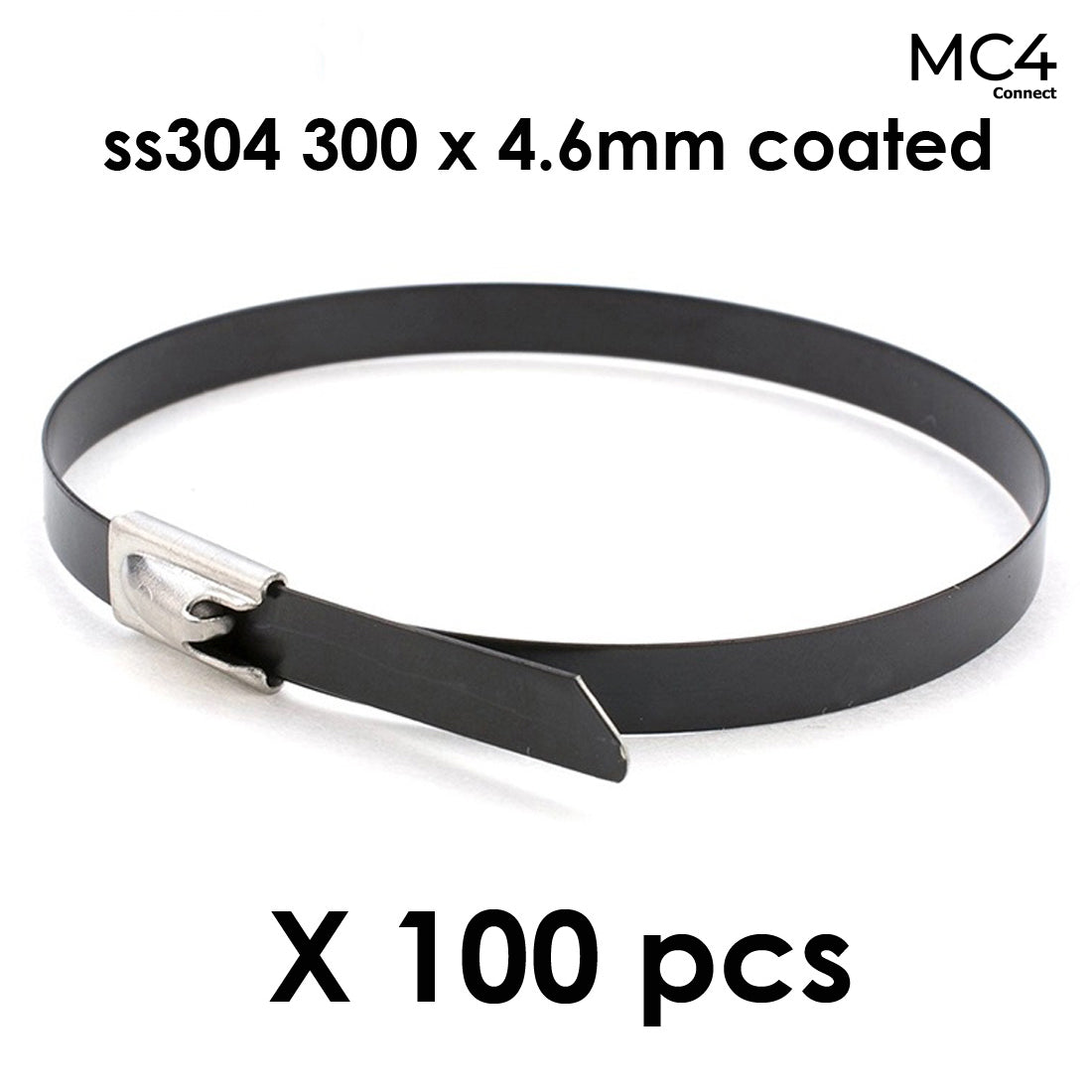 Solar Cable Ties Zip Ties 304 Stainless Steel Nylon Coated 300mm x 4.6mm - Pack of 100pcs