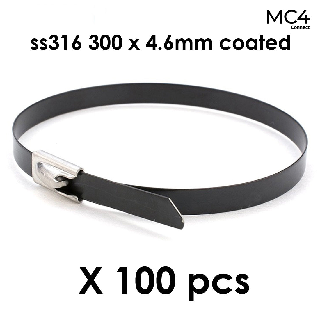 Solar Cable Ties Zip Ties 316 Stainless Steel Nylon Coated 300mm x 4.6mm - Pack of 100pcs
