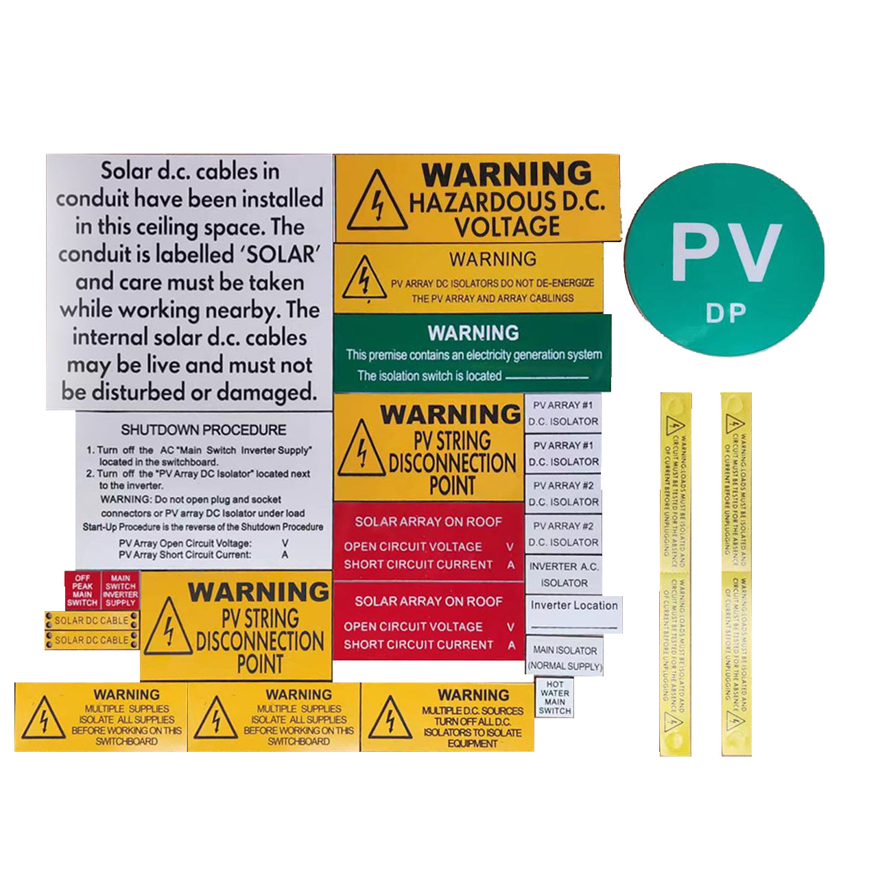 Engraved Solar Labels 27 pieces AS/NZS 4777.1:2024 Standard - Pack of 5 Sets