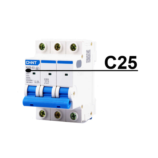 Chint AC MCB/Miniature Circuit Breaker, 3P/3 Pole, 6KA, C Curve, 25A