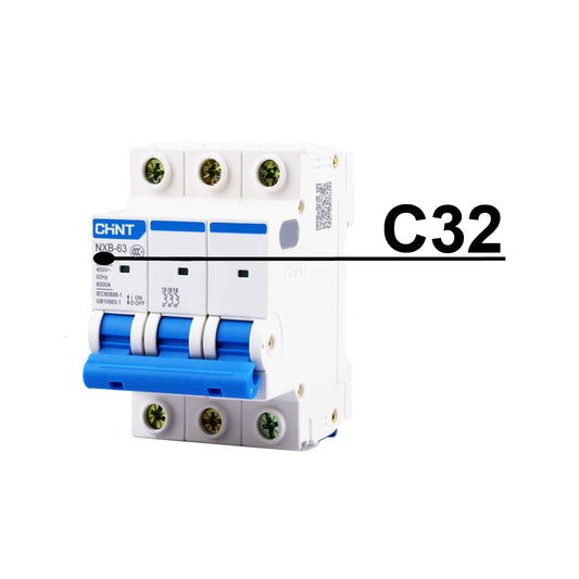 Chint AC MCB/Miniature Circuit Breaker, 3P/3 Pole, 6KA, C Curve, 32A