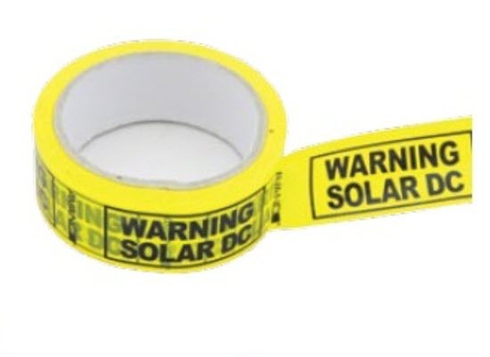 Solar DC Warning Tape - Black on Yellow - 50m Roll