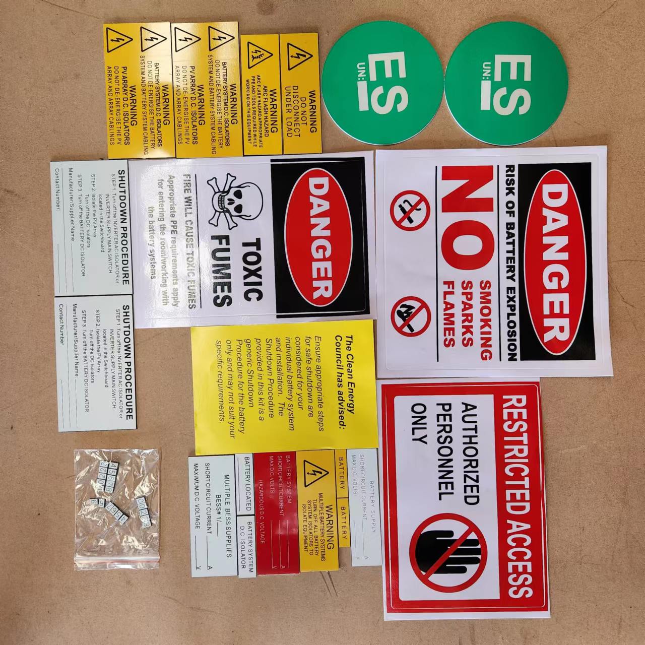 Engraved Solar Labels 21 Pieces - Battery
