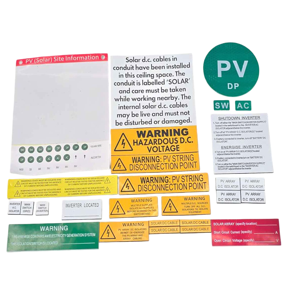 Engraved Solar Labels QLD with Site Map AS/NZS 4777.1:2024 Standard  - Pack of 5 Sets