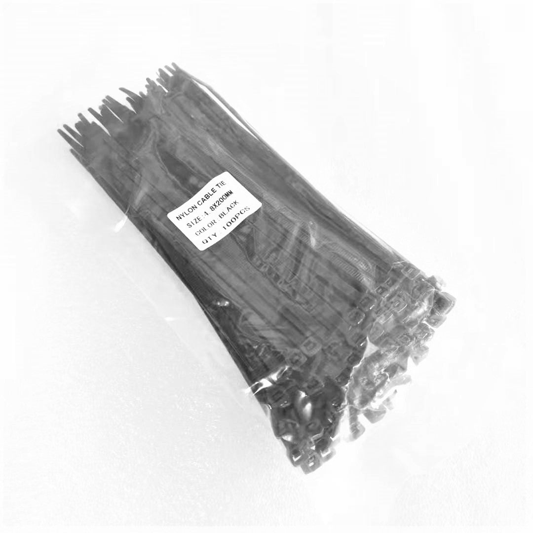 Nylon Plastic Cable Tie 4.8 mm x 200 mm Black UV - Bag of 100 Pcs
